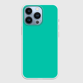 Чехол для iPhone 13 Pro с принтом Бискайский зеленый без рисунка в Петрозаводске,  |  | Тематика изображения на принте: 2020 года | biscay | biscay green | panton vesna | pantone | бирюзовый | бискайский залив | бискайский зеленый | весна лето | зеленый | модные цвета | цвет 2020 года