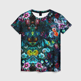 Женская футболка 3D с принтом Ночной сад в Петрозаводске, 100% полиэфир ( синтетическое хлопкоподобное полотно) | прямой крой, круглый вырез горловины, длина до линии бедер | бабочка | весенняя | весна | космос | красота | лето | мем | океан | орхидея | птичка | роза | романтика | с бабочками | сад | сирень | тюльпан | фиалка | цветок | цветы