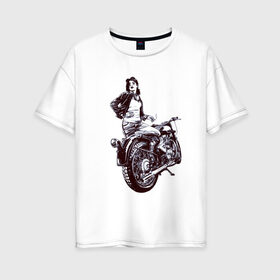 Женская футболка хлопок Oversize с принтом Мотоцикл в Петрозаводске, 100% хлопок | свободный крой, круглый ворот, спущенный рукав, длина до линии бедер
 | байк | байкеры | дорога | мотоцикл | мотоциклисты | скорость