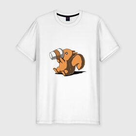 Мужская футболка хлопок Slim с принтом Кофеёк в Петрозаводске, 92% хлопок, 8% лайкра | приталенный силуэт, круглый вырез ворота, длина до линии бедра, короткий рукав | белка | бельчонок | кофе | энергия