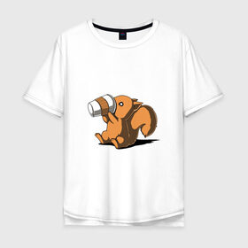 Мужская футболка хлопок Oversize с принтом Кофеёк в Петрозаводске, 100% хлопок | свободный крой, круглый ворот, “спинка” длиннее передней части | белка | бельчонок | кофе | энергия