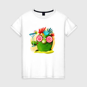 Женская футболка хлопок с принтом Кактус в Петрозаводске, 100% хлопок | прямой крой, круглый вырез горловины, длина до линии бедер, слегка спущенное плечо | иголки | лолипоп | праздник | растения | семья | сумашедшая | цветы