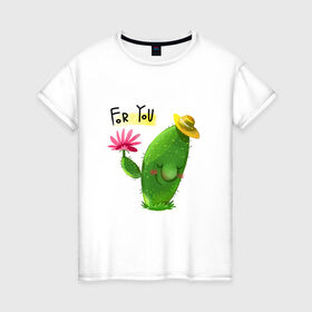 Женская футболка хлопок с принтом Кактус в Петрозаводске, 100% хлопок | прямой крой, круглый вырез горловины, длина до линии бедер, слегка спущенное плечо | иголки | праздник | растения | семья | цветы | цвяточек