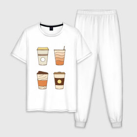 Мужская пижама хлопок с принтом Кофеин its my life в Петрозаводске, 100% хлопок | брюки и футболка прямого кроя, без карманов, на брюках мягкая резинка на поясе и по низу штанин
 | американо | капучино | кофе | латте | напиток | эспрессо