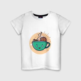 Детская футболка хлопок с принтом Для любителей кофе в Петрозаводске, 100% хлопок | круглый вырез горловины, полуприлегающий силуэт, длина до линии бедер | кофе | печенье | топпинг
