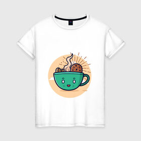 Женская футболка хлопок с принтом Для любителей кофе в Петрозаводске, 100% хлопок | прямой крой, круглый вырез горловины, длина до линии бедер, слегка спущенное плечо | кофе | печенье | топпинг