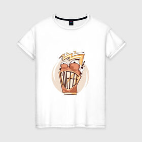 Женская футболка хлопок с принтом Кофе в Петрозаводске, 100% хлопок | прямой крой, круглый вырез горловины, длина до линии бедер, слегка спущенное плечо | coffee | взбодриться | кофе | энергичный | эспрессо