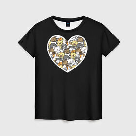 Женская футболка 3D с принтом Сердце из котят в Петрозаводске, 100% полиэфир ( синтетическое хлопкоподобное полотно) | прямой крой, круглый вырез горловины, длина до линии бедер | 14 февраля | день влюбленных | домашние животные | звери | киса | кот | котят | кошка | кошки | любовь | сердечко | сердце | черная