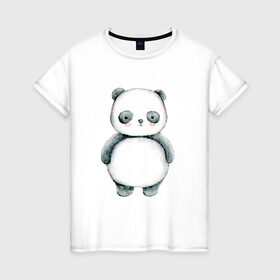 Женская футболка хлопок с принтом Панда в Петрозаводске, 100% хлопок | прямой крой, круглый вырез горловины, длина до линии бедер, слегка спущенное плечо | косолапый | медведь | медвежонок | черно белый