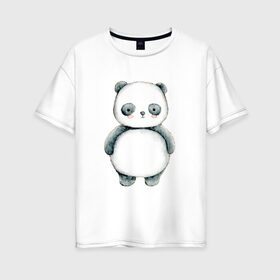 Женская футболка хлопок Oversize с принтом Панда в Петрозаводске, 100% хлопок | свободный крой, круглый ворот, спущенный рукав, длина до линии бедер
 | косолапый | медведь | медвежонок | черно белый