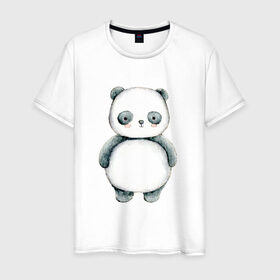 Мужская футболка хлопок с принтом Панда в Петрозаводске, 100% хлопок | прямой крой, круглый вырез горловины, длина до линии бедер, слегка спущенное плечо. | косолапый | медведь | медвежонок | черно белый