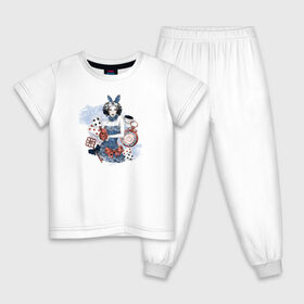 Детская пижама хлопок с принтом Алиса в Петрозаводске, 100% хлопок |  брюки и футболка прямого кроя, без карманов, на брюках мягкая резинка на поясе и по низу штанин
 | девушка | карты | ключ | странный | часы