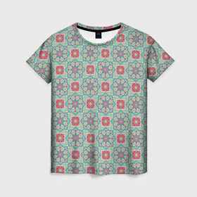Женская футболка 3D с принтом Абстракция: Лотос в Петрозаводске, 100% полиэфир ( синтетическое хлопкоподобное полотно) | прямой крой, круглый вырез горловины, длина до линии бедер | абстракции | без надписи | ковер | лотос | узор | хиппи | цветы