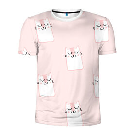 Мужская футболка 3D спортивная с принтом Коты в Петрозаводске, 100% полиэстер с улучшенными характеристиками | приталенный силуэт, круглая горловина, широкие плечи, сужается к линии бедра | animal | cat | животное | зверь | кот | кошка | розовый фон | узоры