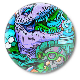 Значок с принтом Рекс динозавр в Петрозаводске,  металл | круглая форма, металлическая застежка в виде булавки | Тематика изображения на принте: динозавры | инопланетянин | космос | монстры | существа | тираннозавр