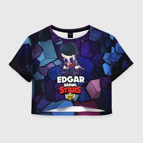 Женская футболка Crop-top 3D с принтом BRAWL STARS EDGAR в Петрозаводске, 100% полиэстер | круглая горловина, длина футболки до линии талии, рукава с отворотами | 8 bit | brawl stars | byron | colette | crow | edgar | gale | leon | max | mr.p | sally leon | shark | virus 8 bit | werewolf leon | акула | байрон | берли | бравл старс | ворон | коллет | макс | оборотень | эдгар