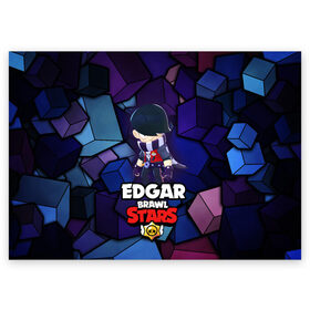 Поздравительная открытка с принтом BRAWL STARS EDGAR в Петрозаводске, 100% бумага | плотность бумаги 280 г/м2, матовая, на обратной стороне линовка и место для марки
 | 8 bit | brawl stars | byron | colette | crow | edgar | gale | leon | max | mr.p | sally leon | shark | virus 8 bit | werewolf leon | акула | байрон | берли | бравл старс | ворон | коллет | макс | оборотень | эдгар