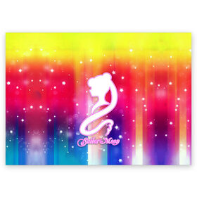 Поздравительная открытка с принтом Sailor Moon в Петрозаводске, 100% бумага | плотность бумаги 280 г/м2, матовая, на обратной стороне линовка и место для марки
 | ami | girl | mizuno | moon | sailor | tsukino | usagi | ами | банни | волшебница | девушка | малышка | махо сёдзё | мидзуно | минако | мун | рэй | сейлор | усаги | хино | цукино | чибиуса