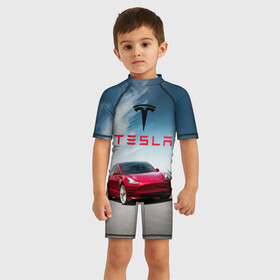 Детский купальный костюм 3D с принтом Tesla Model 3 в Петрозаводске, Полиэстер 85%, Спандекс 15% | застежка на молнии на спине | 3 | america | auto | car | electric | elon | model | motors | musk | tesla | usa | vehicle | авто | америка | илон | маск | модель | сша | тесла | электромобиль