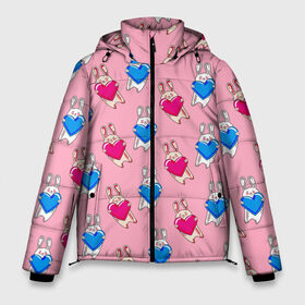 Мужская зимняя куртка 3D с принтом Love Bunny в Петрозаводске, верх — 100% полиэстер; подкладка — 100% полиэстер; утеплитель — 100% полиэстер | длина ниже бедра, свободный силуэт Оверсайз. Есть воротник-стойка, отстегивающийся капюшон и ветрозащитная планка. 

Боковые карманы с листочкой на кнопках и внутренний карман на молнии. | 14 февраля | baby | bunny | kawaii | love | love is | love you | rabbit | валентинка | влюбленные | девушка | жена | животные | зайчики | заяц | игрушка | кавайный | кролик | лучшая | любимая | люблю | любовь | малыш | подарок