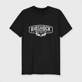 Мужская футболка хлопок Slim с принтом Bioshock Infinite Logo в Петрозаводске, 92% хлопок, 8% лайкра | приталенный силуэт, круглый вырез ворота, длина до линии бедра, короткий рукав | big daddy | bioshock infinite | little sister | биошок | большой папочка | винтаж | ретро | сестра