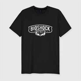 Мужская футболка хлопок Slim с принтом Bioshock Infinite Logo в Петрозаводске, 92% хлопок, 8% лайкра | приталенный силуэт, круглый вырез ворота, длина до линии бедра, короткий рукав | Тематика изображения на принте: big daddy | bioshock infinite | little sister | биошок | большой папочка | винтаж | ретро | сестра