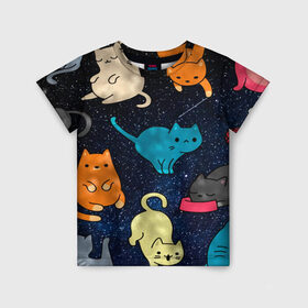 Детская футболка 3D с принтом Космические котики в Петрозаводске, 100% гипоаллергенный полиэфир | прямой крой, круглый вырез горловины, длина до линии бедер, чуть спущенное плечо, ткань немного тянется | cat | cats | cosmos | kitten | mem | memes | rose | roses | глаза | глазки | киска | космос | кот | котёнок | котик | котики | котэ | котята | кошак | кошка | кошки | красивая | мем | мемчики | милая | прикольная | розы | светлая