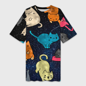 Платье-футболка 3D с принтом Космические котики в Петрозаводске,  |  | cat | cats | cosmos | kitten | mem | memes | rose | roses | глаза | глазки | киска | космос | кот | котёнок | котик | котики | котэ | котята | кошак | кошка | кошки | красивая | мем | мемчики | милая | прикольная | розы | светлая