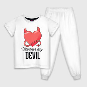 Детская пижама хлопок с принтом Valentines Day Devil в Петрозаводске, 100% хлопок |  брюки и футболка прямого кроя, без карманов, на брюках мягкая резинка на поясе и по низу штанин
 | art | devil | heart | holiday | valentines day | арт | день влюбленных | день святого валентина | дьявол | праздник | сердце