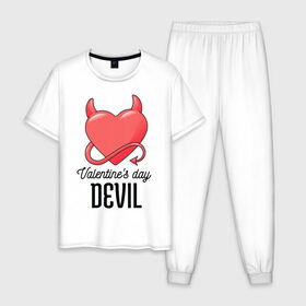 Мужская пижама хлопок с принтом Valentines Day Devil в Петрозаводске, 100% хлопок | брюки и футболка прямого кроя, без карманов, на брюках мягкая резинка на поясе и по низу штанин
 | art | devil | heart | holiday | valentines day | арт | день влюбленных | день святого валентина | дьявол | праздник | сердце