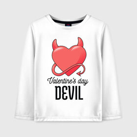 Детский лонгслив хлопок с принтом Valentines Day Devil в Петрозаводске, 100% хлопок | круглый вырез горловины, полуприлегающий силуэт, длина до линии бедер | Тематика изображения на принте: art | devil | heart | holiday | valentines day | арт | день влюбленных | день святого валентина | дьявол | праздник | сердце