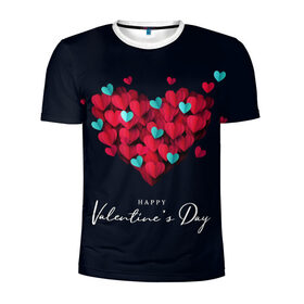 Мужская футболка 3D спортивная с принтом Сердце из сердечек в Петрозаводске, 100% полиэстер с улучшенными характеристиками | приталенный силуэт, круглая горловина, широкие плечи, сужается к линии бедра | heart | holidays | valentines day | день святого валентина | надписи | праздники | сердце | сердце из сердечек