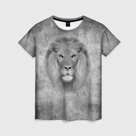 Женская футболка 3D с принтом Лев в Петрозаводске, 100% полиэфир ( синтетическое хлопкоподобное полотно) | прямой крой, круглый вырез горловины, длина до линии бедер | big cat | lion | зверь | кошка | лев | львенок | львица | хищник | царь зверей