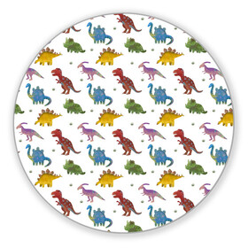 Коврик для мышки круглый с принтом Динозавры в Петрозаводске, резина и полиэстер | круглая форма, изображение наносится на всю лицевую часть | детям | динозавры | звери | паттерн