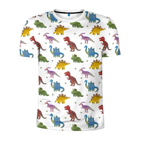 Мужская футболка 3D спортивная с принтом Динозавры в Петрозаводске, 100% полиэстер с улучшенными характеристиками | приталенный силуэт, круглая горловина, широкие плечи, сужается к линии бедра | детям | динозавры | звери | паттерн