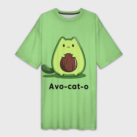 Платье-футболка 3D с принтом Avo   cat   o в Петрозаводске,  |  | animal | avo   cat   o | cat | авокадо | еда | животное | зверь | кот | кошка | надписи