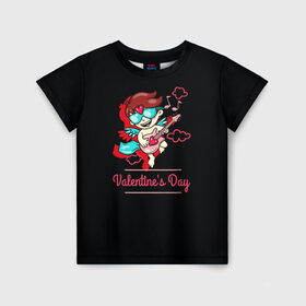 Детская футболка 3D с принтом Valentines Day в Петрозаводске, 100% гипоаллергенный полиэфир | прямой крой, круглый вырез горловины, длина до линии бедер, чуть спущенное плечо, ткань немного тянется | angel | cupid | day | happy | heart | love | rose | valentine | valentines | ангел | валентин | валентина | валентинка | день | купидон | любовь | святого | святой | сердце