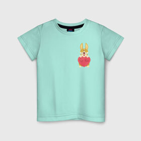 Детская футболка хлопок с принтом Корги и любовь в Петрозаводске, 100% хлопок | круглый вырез горловины, полуприлегающий силуэт, длина до линии бедер | валентинка | влюбленный | для тебя | корги | праздник | собака