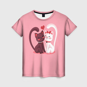 Женская футболка 3D с принтом Happy Valentines Day в Петрозаводске, 100% полиэфир ( синтетическое хлопкоподобное полотно) | прямой крой, круглый вырез горловины, длина до линии бедер | Тематика изображения на принте: angel | cat | cats | cupid | day | happy | heart | love | rose | valentine | valentines | ангел | валентин | валентина | валентинка | день | кошки | купидон | любовь | святого | святой | сердце
