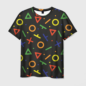 Мужская футболка 3D с принтом Геймерский узор - Аркада в Петрозаводске, 100% полиэфир | прямой крой, круглый вырез горловины, длина до линии бедер | абстрактный | аркада | детский | джойстик | игра | кнопки | паттерн | подарок | сони | тетрис | узор | управление | цветной