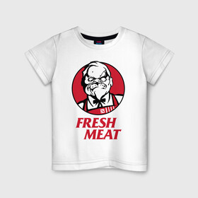 Детская футболка хлопок с принтом Pudge Dota Fresh Meat Пудж в Петрозаводске, 100% хлопок | круглый вырез горловины, полуприлегающий силуэт, длина до линии бедер | dota | dota2 | fresh meat | kfc | pudge | red | дота | дота2 | красный | кфс | падж | паджерс | паджик | пудж | свежее мясо | хук