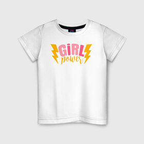 Детская футболка хлопок с принтом girl power в Петрозаводске, 100% хлопок | круглый вырез горловины, полуприлегающий силуэт, длина до линии бедер | 8 марта | girl power | весна | девушке | женская сила | женский | мама | подарок | тренд | феминизм | цветы