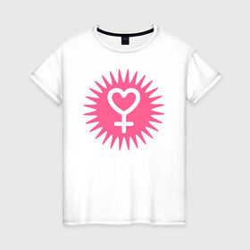 Женская футболка хлопок с принтом женский символ в Петрозаводске, 100% хлопок | прямой крой, круглый вырез горловины, длина до линии бедер, слегка спущенное плечо | 8 марта | girl power | весна | девушке | женская сила | женский | мама | подарок | тренд | феминизм | цветы