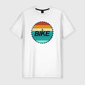 Мужская футболка хлопок Slim с принтом Байк в Петрозаводске, 92% хлопок, 8% лайкра | приталенный силуэт, круглый вырез ворота, длина до линии бедра, короткий рукав | байк | велосипед | круг | разноцветный круг | хобби велосипед
