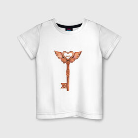 Детская футболка хлопок с принтом Ключ от твоего сердца в Петрозаводске, 100% хлопок | круглый вырез горловины, полуприлегающий силуэт, длина до линии бедер | замок | ключик | любовь | парные | сердце | февраль