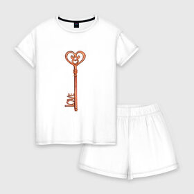 Женская пижама с шортиками хлопок с принтом Ключ от твоего сердца в Петрозаводске, 100% хлопок | футболка прямого кроя, шорты свободные с широкой мягкой резинкой | замок | ключик | любовь | парные | сердце | февраль
