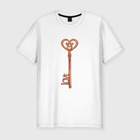 Мужская футболка хлопок Slim с принтом Ключ от твоего сердца в Петрозаводске, 92% хлопок, 8% лайкра | приталенный силуэт, круглый вырез ворота, длина до линии бедра, короткий рукав | замок | ключик | любовь | парные | сердце | февраль
