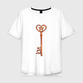 Мужская футболка хлопок Oversize с принтом Ключ от твоего сердца в Петрозаводске, 100% хлопок | свободный крой, круглый ворот, “спинка” длиннее передней части | Тематика изображения на принте: замок | ключик | любовь | парные | сердце | февраль