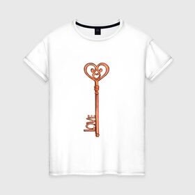 Женская футболка хлопок с принтом Ключ от твоего сердца в Петрозаводске, 100% хлопок | прямой крой, круглый вырез горловины, длина до линии бедер, слегка спущенное плечо | замок | ключик | любовь | парные | сердце | февраль