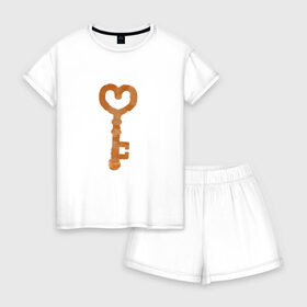 Женская пижама с шортиками хлопок с принтом Ключ от твоего сердца в Петрозаводске, 100% хлопок | футболка прямого кроя, шорты свободные с широкой мягкой резинкой | замок | ключик | любовь | парные | сердце | февраль